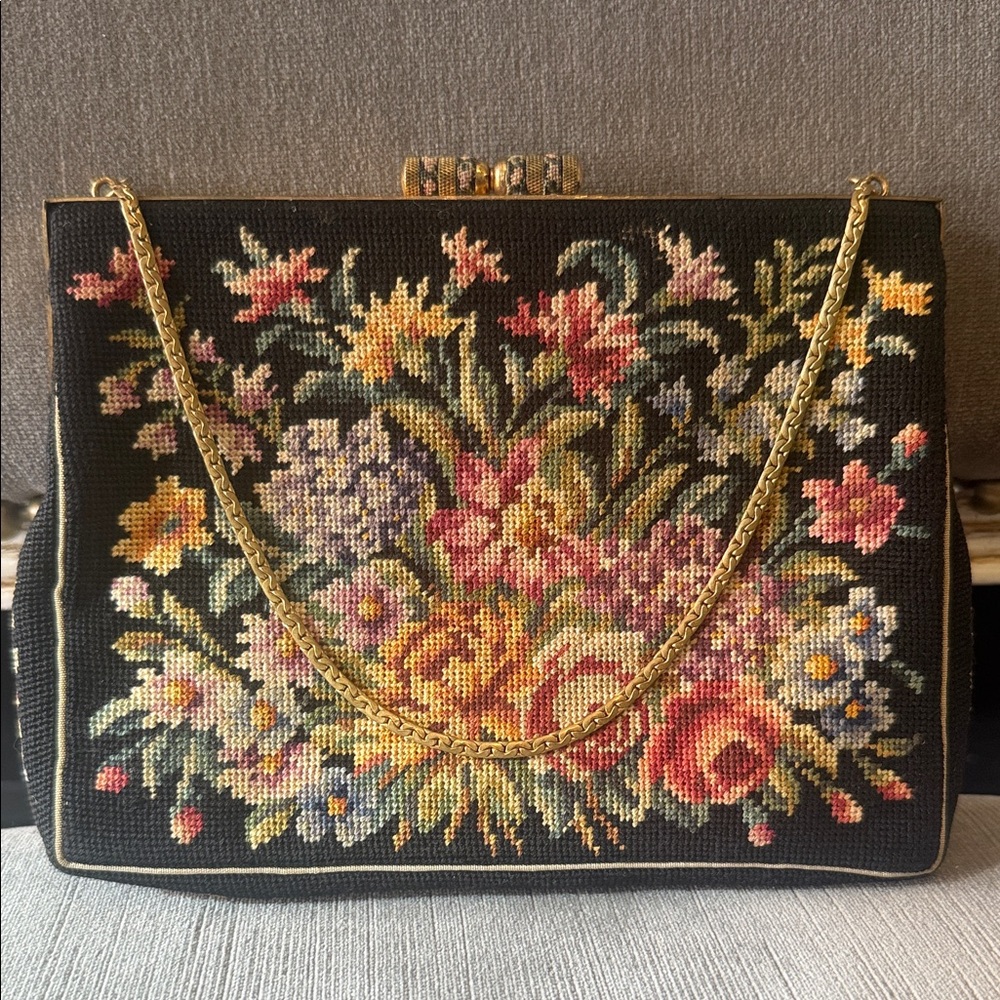 Vintage Jolles Micro Petit Point Floral Tapestry Bag